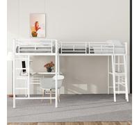 Lexiou 90 x 200 cm, letto a soppalco, due letti a castello, tavolo sotto il letto, doppia scala, ringhiera alta, nero (bianco)