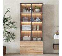 Lexiou Armadietto da bagno, medio, con barra luminosa, larghezza 75 cm, con 2 cassetti grandi e 2 ante (marrone)