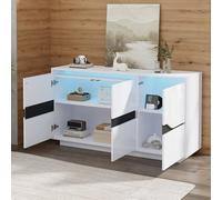 Lexiou Cassettiera per soggiorno, credenze con 3 porte, armadietto per sala da pranzo con divisori regolabili, ampi armadietti senza maniglie, versatile, 140 x 40 x 76 cm (bianco + nero)