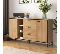 Lexiou Credenza a tre cassetti a due ante con venature squisite credenza moderna in colore legno con ripiani - mobili eleganti e funzionali