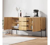 Lexiou Credenza con 2 ante e 3 cassetti, gambe in metallo, mobile TV, buffet, comò con design a linee, dimensioni: altezza 75 cm, larghezza 140 cm, profondità 40 cm