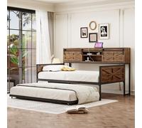 Lexiou Divano letto in ferro 90 x 200 cm, divano letto allungabile con più ripiani e prese multifunzionali, ferro da stiro singolo, letto per adolescenti (nero + marrone)