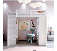 Lexiou Lettino a soppalco per bambini, 90 x 200 cm, con ripiani a più livelli, con semplici grucce e ripiani, con 1 carrello portaoggetti rimovibile, molto spazio, letto per ragazzi, letto singolo