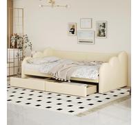 Lexiou Letto imbottito 90 x 200 cm, divano letto, multifunzione con schienale e braccioli con 2 ripiani, in similpelle, lettino per gli ospiti della gioventù (beige)