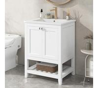 Lexiou Mobile da bagno singolo con base 60 cm con lavabo in ceramica (bianco)