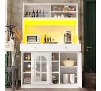 Lexiou Mobile da cucina, mobile alto, vetrina, mobile a buffet con ripiani regolabili, mobile da pranzo con 2 cassetti, credenza con illuminazione a LED, colori di luce variabili (bianco)