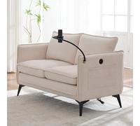 Lexiou Moderno divano doppio piccolo divano in tessuto poltrona con tasca laterale + supporto regolabile per cellulare adatto per soggiorno/camera da letto/balcone (beige)