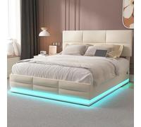 Lexiou Morbido tessuto vellutato delicato sulla pelle, sistema idraulico, grande letto con luci a LED e caricatore USB, salvaspazio, camera da letto, appartamento (beige)