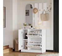 Lexiou Scarpiera con ante pieghevoli per piccoli corridoi, corridoi, set di armadi con specchio e ganci, scarpiera bianca, scarpiera, scaffale soggiorno, 2 ante pieghevoli e una porta scorrevole