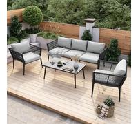 Lexiou Set di poltrone da giardino con comodi cuscini, 3 pezzi, 2 poltrone e tavolino da caffè, per esterni, con cuscinetti antiscivolo, grigio
