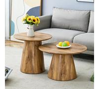 Lexiou Set di tavolini da caffè effetto legno naturale - 2 tavolini rotondi per sgabelli alti 50 x 48 cm + basso 60 x 35 cm, per salotto/salotto (50 x 50 x 48 + 60 x 60 x 35 cm)