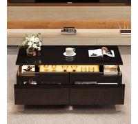 Lexiou Tavolino con vassoio, tavolino lucido per soggiorno, divano con 2 cassetti, tavolino in vetro temperato, tavolino da caffè con luce a LED, 90 x 45 x 35,5 cm (nero)