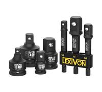 LEXIVON Kit combinato di adattatori per bussole a percussione, 7 pezzi, riduttore e set di estensioni, conversione avvitatore a percussione da 1/4"-3/8"-1/2", protezione attiva dalla ruggine grazie al