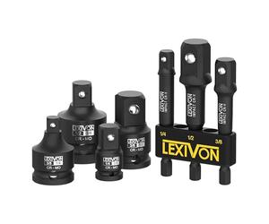 LEXIVON Kit combinato di adattatori per bussole a percussione, 7 pezzi, riduttore e set di estensioni, conversione avvitatore a percussione da 1/4"-3/8"-1/2", protezione attiva dalla ruggine grazie al