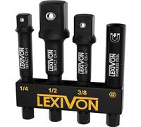 LEXIVON Set di Adattatori per Bussole a Percussione e Porta-Biti Magnetico | 4 Pezzi da 1/4 di pollice con Estensione a Scatto da 1/4, 3/8 e 1/2 Pollici | Include Supporto Organizzatore (LX-104)