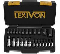 Lexivon Set di punte e bussole Torx Master, lega S2 di alta qualità e acciaio Cr-V, 25 pezzi, bussole per punte T8-T60 e E-Torx E4-E22, custodia robusta