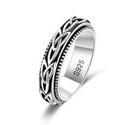 LEXLUNE Fidget Ring Spinner Anello per Ansia Donne Uomini Fidanzata Figlia Adolescente Ragazza Vero S925 Sterling Silver Band Ring, 6, Pietra