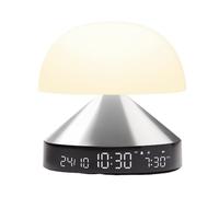 Lexon MINA Sunrise Sveglio mattina luminoso, simulatore di alba e crepuscolo, 5 suoni naturali, lampada da comodino LED notturna e terapia della luce - colore alluminio