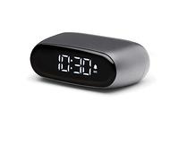 Lexon MINUT - Mini sveglia compatta con display LCD VA Pure Black, controllo touch, funzione snooze e retroilluminazione, batteria ricaricabile, finitura in alluminio, colore: grigio metallizzato