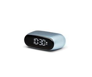 Lexon MINUT - Mini sveglia compatta con display LCD VA Pure Black, controllo touch, funzione snooze e retroilluminazione, batteria ricaricabile, finitura in alluminio, colore: blu chiaro
