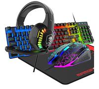 LexonElec 4 in 1 cablato 104 tasti tastiera di gioco Mouse 3D Stereo Gaming Headset Combo con retroilluminazione Multi RGB Microfono ergonomico regolabile 2400DPI mouse grande impermeabile per PC Mac