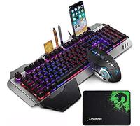 LexonElec Gaming Set di tasti e mouse K618 Wired RGB retroilluminato a LED 104 Keys Poggiamani USB Gamer Keyboard Metal + 2400 DPI ottico 6 pulsanti PC Game Mouse + Mousepad per computer portatile