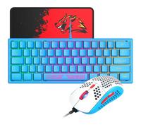 LexonElec K61-60% Blu Tastiera E Mouse Da Gaming Con Retroilluminazione RGB, Mini Compatta 62 Tasti Meccanica Tatto Qwerty - 6400 Dpi Led Topo Ultraleggera Cavo Flexible Per Win Mac PC Laptop Table