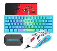 LexonElec K61-60% Compatto Set Tastiera E Mouse Da Gioco Blu - Sensazione Meccanica Qwerty Tastiera RGB - 12000 DPI Mouse - Convertitore Di Controller Per PC