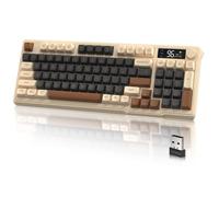 LexonElec M96 Tastiera da Gioco Wireless, Dual Mode-2.4G e BT5.0, Tastiera Semi-meccanica Membrana al 90% con Display e Knob, Copritasto PBT a 94 Tasti Rainbow Backlit, 3000mAh Ricaricabile - Caffè