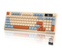 LexonElec M96 Tastiera da Gioco Wireless, Dual Mode-2.4G e BT5.0, Tastiera Semi-meccanica Membrana al 90% con Display e Knob, Copritasto PBT a 94 Tasti Rainbow Backlit, 3000mAh Ricaricabile-Blu