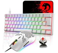 LexonElec MK21 Set Mouse con Tastiera Meccanica al 60% Wired, UK Layout 62 Tasti Tastiera da Gioco Backlit Chroma RGB + 6400DPI Mouse Ultraleggero + Mouse Pad Per PS4, Xbox, PC - Red Switch/Bianco