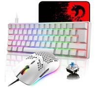 LexonElec MK21 Set Mouse con Tastiera Meccanica al 60% Wired, UK Layout 62 Tasti Tastiera da Gioco Backlit Chroma RGB + 6400DPI Mouse Ultraleggero + Mouse Pad Per PS4, Xbox, PC - Blue Switch/Bianco