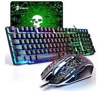 UK Layout Gaming Tastiera e mouse Imposta Rainbow retroilluminato Tastiera da gioco USB ergonomica + 2400 DPI 6 pulsanti Optical Rainbow LED Mouse da gioco USB + Mouse pad da gioco GRATIS