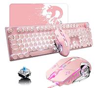 LexonElec Tastiera da gioco meccanica con cavo USB, interruttore blu, stile retrò steampunk, retroilluminata a 104 tasti, anti-ghosting + 2400 DPI 6 pulsanti, compatibile con PC Office Play Games