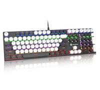 LexonElec Tastiera meccanica cablata USB l, Tastiera da gioco stile macchina da scrivere vintage a 104 tasti Interruttore rosso con copritasti rotondi retrò Steampunk per PC/Mac-Nero