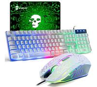LexonElec UK T8 Layout Gaming Tastiera e mouse Imposta Rainbow retroilluminato Tastiera da gioco USB ergonomica + 2400 DPI 6 pulsanti Optical Rainbow LED Mouse da gioco USB + Mouse pad da gioco GRATIS