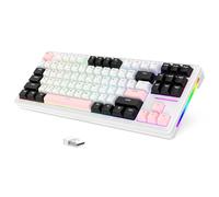 LexonElec x ATTACK SHARK M87 Tastiera da Gioco Wireless 75%, BT5.0/2,4G/Cablata, 27 RGB Backlit, Tastiera Meccanica TKL, Hot-swap Linear Switch, QWERTY 82 Tasti Gasket Copritasti PBT - Bianco/Rosa