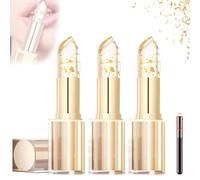 LexTex Rossetto Oro 24 carati che cambia colore con fiori, trasparente, infuso con glitter dorati, lungo vestito, nutriente in profondità e idratante per le donne (3 pezzi)