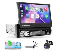 LEXXSON Autoradio 1 DIN con schermo, touch screen da 7 pollici con schermo retrattile con CarPlay Android Auto Telecamera posteriore Bluetooth Comandi al volante Radio FM USB-C AUX TF
