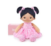LeyaDoll Bambola Morbida 30 cm, Regalo 1 Anno Bambina, Battesimo e Natale | Scatola regalo rosa inclusa, morbida compagna della nanna, viso ricamato, tessuto soffice e lavabile in lavatrice.