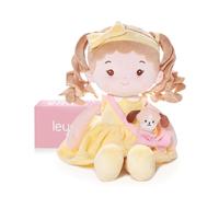 LeyaDoll Bambola Morbida per Bambini (40 cm), Prima Bambola in Stoffa per Bambina di 1 Anno, Regalo di Compleanno e Natale, Giocattolo di Peluche per Neonati e Bambini -Sunny-and-Her-Pet-Dog