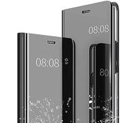 LEYAN Clear Smart View Cover Compatibile con Oppo Find X3 PRO (6.7"), Mirror Flip Case Standing Leather Cover, Luxury Libro Custodia con Supporto Pieghevole - Nero
