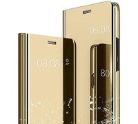 LEYAN Clear Smart View Cover Compatibile con Xiaomi Poco X3 PRO/Poco X3 NFC, Mirror Flip Case Standing Leather Cover, Luxury Libro Custodia con Supporto Pieghevole - Oro