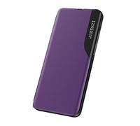 LEYAN Cover per Samsung Galaxy A12, Smart Specchio View Flip PU Leather Case, Premio Custodia Cellulare con Una Schermo Finestra, Folio Case con Supporto Pieghevole, Viola