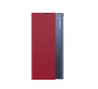LEYAN Cover per Samsung Galaxy S21 5G, Smart Specchio View Flip PU Leather Case, Premio Custodia Cellulare con Una Schermo Finestra, Folio Case con Supporto Pieghevole, Rosso