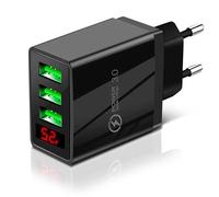 Leyf 15 W USB A, caricatore 3 in 1, alimentatore a 3 porte, compatibile con tutti i modelli di cellulari e tablet, QC 3.0, caricatore rapido, schermo digitale, iPhone iPad Samsung Galaxy Xiaomi Huawei