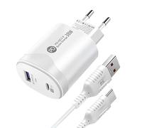 Leyf 38 W USB A tipo C 2 in 1, caricatore a 2 porte, compatibile con tutti i modelli di cellulari e tablet, caricabatterie rapido QC 3.0, iPhone iPad Samsung Galaxy Xiaomi Huawei, cavo di tipo C