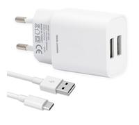 Leyf Caricatore USB da 12 W, 2 porte, caricatore rapido, alimentatore di rete, cavo di ricarica USB A a tipo C (1 m), caricatore da parete, caricatore da viaggio, adattatore di alimentazione