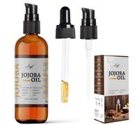 Leyf Olio di jojoba biologico 200 ml, 100% puro, vegano, corpo, capelli, viso, unghie, bottiglia di vetro + pipetta di vetro + pompa, idratante, dispenser di cibo, olio per il corpo rassodante