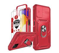 LeYi 360 - Custodia per Samsung A03s, con custodia per fotocamera scorrevole + 2 confezioni di protezione per schermo in vetro temperato, per Galaxy A03s, colore: Rosso